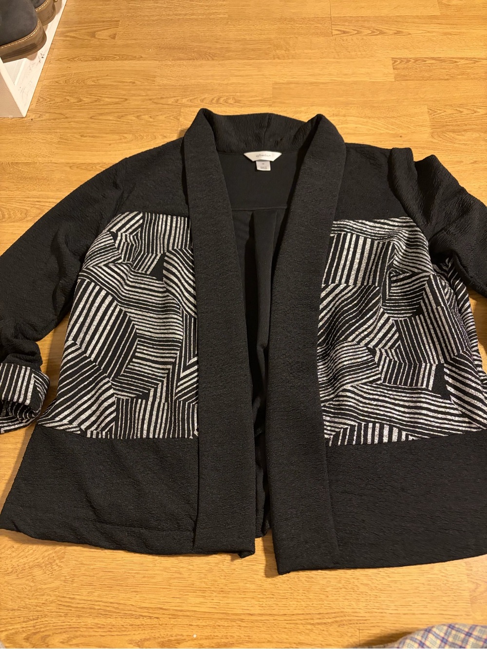 CJ Banks Black Open-Front Jacket with silver  Geometric Panels- 1X